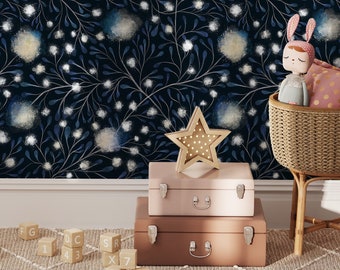 Removable Wallpaper Peel and Stick Wallpaper Wall Paper Wall Mural / Floral Navy Wallpaper - X121