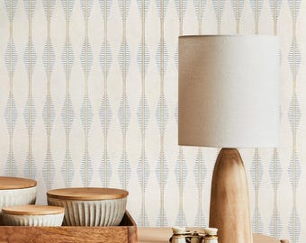 Geometric Wallpaper with Linear Diamonds in Blue and Cream - E781
