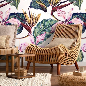 Removable Wallpaper Peel and Stick Wallpaper Wall Paper Wall Mural - Banana Leaf Wallpaper Orchid Wallpaper - A584