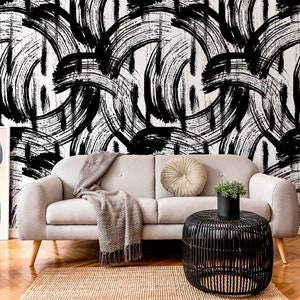 Removable Wallpaper Peel and Stick Wallpaper Wall Paper Wall Mural - Black and White Paintbrush Wallpaper - B039