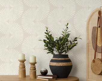 Geometric Wallpaper Featuring Fan Arches in Cream - E823