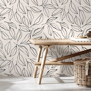 Wallpaper Peel and Stick Wallpaper Removable Wallpaper Home Decor Wall Art Wall Decor Room Decor / Minimalist Leaves Wallpaper - C425