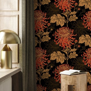 Removable Wallpaper Peel and Stick Wallpaper Wall Paper Wall Mural - Hand Draw Floral Black Wallpaper - A923