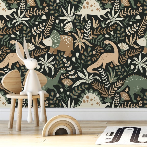 Kids Dinosaurs Wallpaper / Peel and Stick Wallpaper Removable Wallpaper Home Decor Wall Art Wall Decor Room Decor - D481