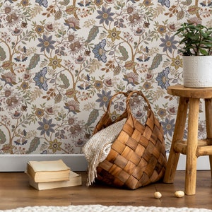 Taupe Chintz Floral Wallpaper / Peel and Stick Wallpaper Removable Wallpaper Home Decor Wall Art Wall Decor Room Decor - D385