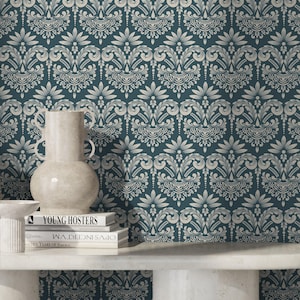 Vintage Teal Damask Wallpaper - D252