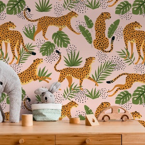 Pink Boho Cheetah Wallpaper Removable and Repositionable Peel and Stick or Traditional Pre-pasted Wallpaper - ZADR