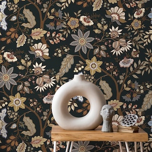 Victorian Floral Brown & Olive Wallpaper - D386