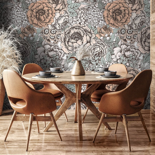 Removable Wallpaper Peel and Stick Wallpaper Wall Paper Wall Mural - Hand Draw Floral Wallpaper - A550