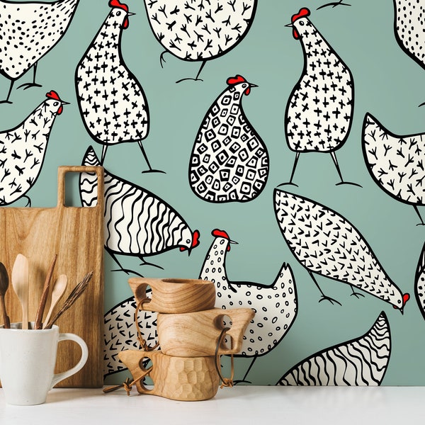 Wall Decor Wallpaper Peel and Stick Wallpaper Removable Wallpaper Home Decor Wall Art Room Decor / Hen Animal Trendy Wallpaper - B330