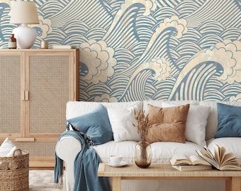 Removable Wallpaper Peel and Stick Wallpaper Wall Paper - Waves Wallpaper - A464