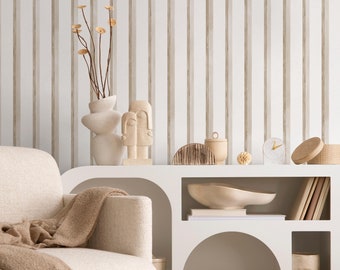 Beige Striped Wallpaper / Peel and Stick Wallpaper Removable Wallpaper Home Decor Wall Art Wall Decor Room Decor - C967