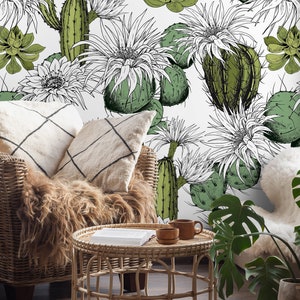 Floral Cactus Wallpaper Removable Wallpaper Peel and Stick Wallpaper Wall Paper Wall Mural - Tropical Wallpaper - A753