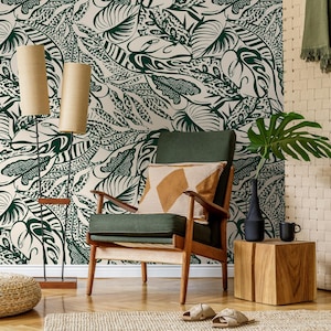Green Leaf Abstract Wallpaper / Peel and Stick Wallpaper Removable Wallpaper Home Decor Wall Art Wall Decor Room Decor - C706