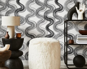 Black and White Abstract Ink Wallpaper / Peel and Stick Wallpaper Removable Wallpaper Home Decor Wall Art Wall Decor Room Decor - C985