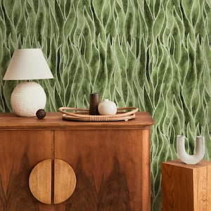 Green Abstract Leaf Wallpaper / Peel and Stick Wallpaper Removable Wallpaper Home Decor Wall Art Wall Decor Room Decor - C938