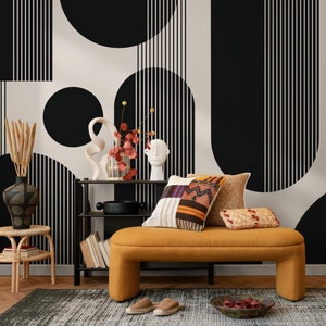 Tapete zum Abziehen und Aufkleben Abnehmbare Tapete Wohnkultur Wandkunst Wanddekor Raumdekor / schwarze geometrische Tapete - AS2-C481