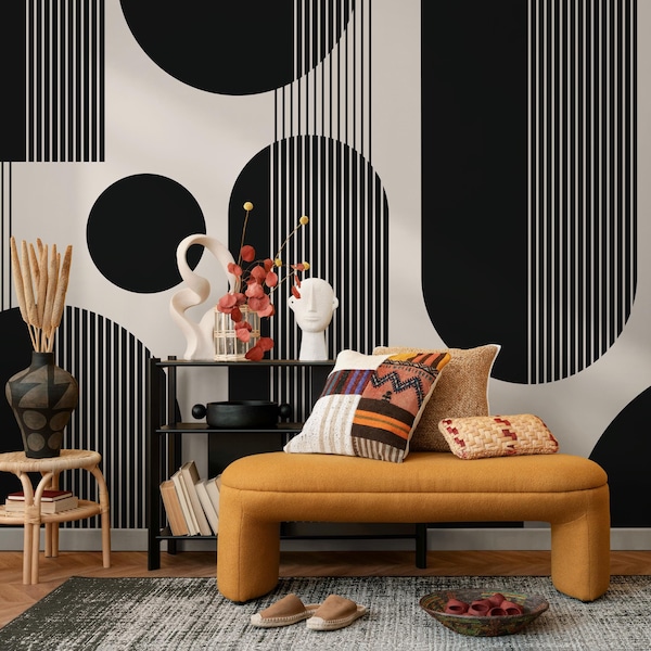 Tapete zum Abziehen und Aufkleben Abnehmbare Tapete Wohnkultur Wandkunst Wanddekor Raumdekor / schwarze geometrische Tapete - AS2-C481