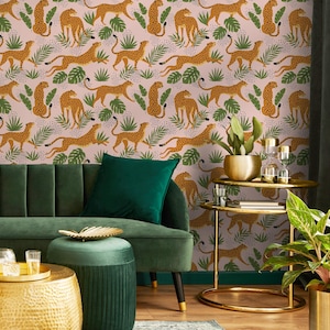 Pink Boho Cheetah Wallpaper Removable and Repositionable Peel and Stick or Traditional Pre-pasted Wallpaper - ZADR