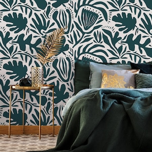 Green Abstract Floral Wallpaper Modern Wallpaper Peel and Stick and Traditional Wallpaper - D707