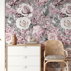 Removable Wallpaper Peel and Stick Wallpaper Wall Paper Wall Mural - Floral Watercolor Wallpaper  - A548