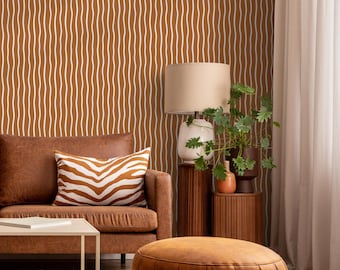 Terracotta Minimalist Lines Wallpaper Boho Wallpaper Peel and Stick and Traditional Wallpaper - D749