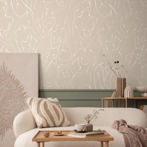 Papel tapiz autoadhesivo, papel tapiz removible, decoración del hogar, arte de pared, decoración de habitaciones, papel tapiz con líneas neutras - C354