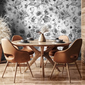 Removable Wallpaper Peel and Stick Wallpaper Wall Paper Wall Mural - Grayscale Tropical Leaves Wallpaper - A366