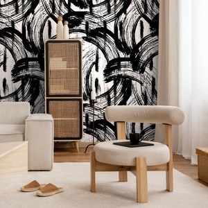 Abnehmbare Tapete Schälen und Stick Tapete Wandbild - Schwarz und Weiß Paintbrush Tapete - B039