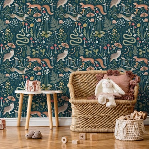 Woodland Wallpaper Forest Animal Wallpaper Peel and Stick and Traditional Wallpaper - D929