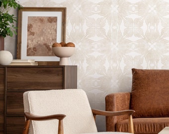 Neutral Modern Floral Wallpaper / Peel and Stick Wallpaper Removable Wallpaper Home Decor Wall Art Wall Decor Room Decor - C870