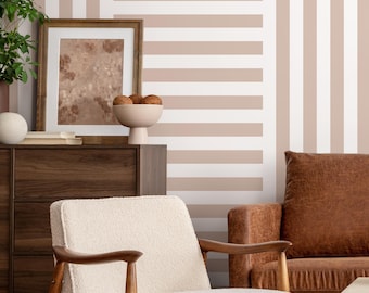 Geometric Wallpaper in Beige and White on Cream - Peel and Stick - D737