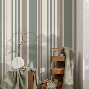 Vertical Striped Wallpaper Green and Grey Wallpaper Peel and Stick and Traditional Wallpaper - D808