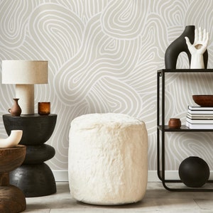 Neutral Boho Abstract Wallpaper / Peel and Stick Wallpaper Removable Wallpaper Home Decor Wall Art Wall Decor Room Decor - C886