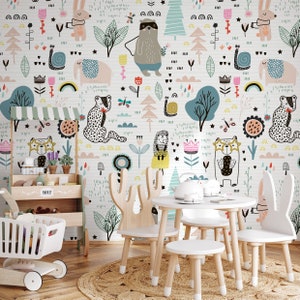 Tapete zum Abziehen und Aufkleben Abnehmbare Tapete Wohnkultur Wandkunst Wanddekor Raumdekor / niedliche Tierkindertapete - B331