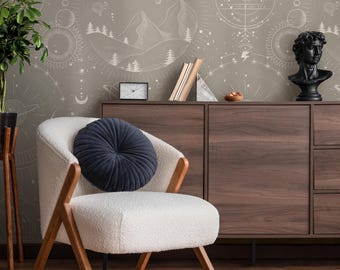 Astrology Wallpaper in Taupe and Cream on Cream - Peel and Stick - D340