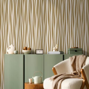 Mustard Abstract Striped Wallpaper / Peel and Stick Wallpaper Removable Wallpaper Home Decor Wall Art Wall Decor Room Decor - D486