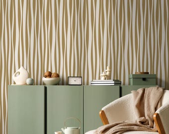 Mustard Abstract Striped Wallpaper / Peel and Stick Wallpaper Removable Wallpaper Home Decor Wall Art Wall Decor Room Decor - D486