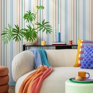 Colorful Striped Wallpaper Farmhouse Wallpaper Peel and Stick and Traditional Wallpaper - D786