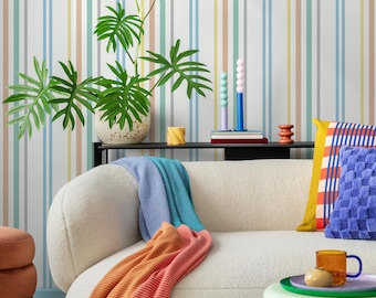 Colorful Striped Wallpaper Farmhouse Wallpaper Peel and Stick and Traditional Wallpaper - D786