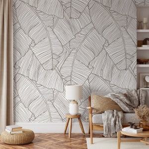 Removable Wallpaper Peel and Stick Wallpaper Wall Paper Wall Mural - Banana Leaf Wallpaper Tropical Wallpaper - A474