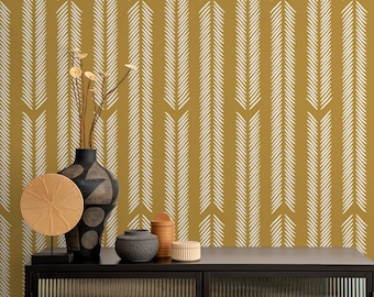 Mustard Herringbone Wallpaper Minimalist Wallpaper Peel and Stick and Traditional Wallpaper - D801