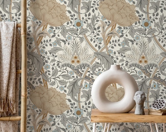 Floral Art Nouveau Wallpaper  /  Peel and Stick Wallpaper Removable Wallpaper Home Decor Wall Art Wall Decor Room Decor - C992