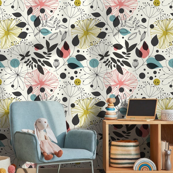 Removable Wallpaper Peel and Stick Wallpaper Wall Paper Wall Mural - Vintage Floral Wallpaper  - A591