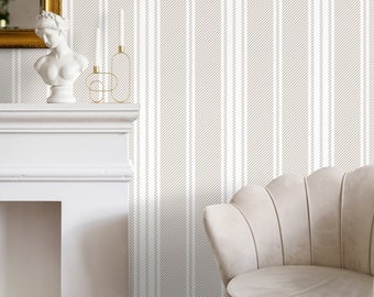 Neutral Striped Wallpaper Farmhouse Wallpaper Peel and Stick and Traditional Wallpaper - D782