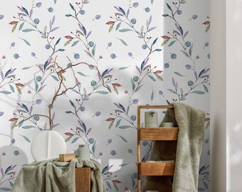 Removable Wallpaper Peel and Stick Wallpaper Wall Paper Wall Mural - Wild Berries Minimalist Wallpaper - A391