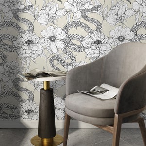 Wallpaper Peel and Stick Wallpaper Removable Wallpaper Home Decor Wall Art Wall Decor Room Decor / Beige Snake Wallpaper - C577