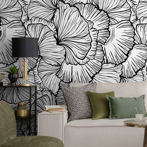 Black and White Wallpaper Abstract Leaves Wallpaper Peel and Stick and Traditional Wallpaper - A524