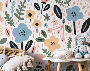 Cute Flower Wallpaper / Peel and Stick Wallpaper Removable Wallpaper Home Decor Wall Art Wall Decor Room Decor - D392