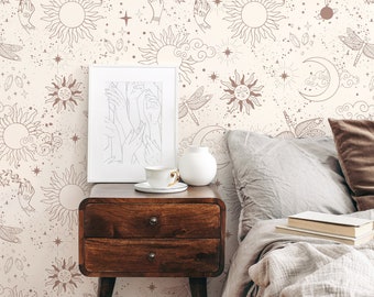 Mystique and Celestial Wallpaper Removable  Peel and Stick Wallpaper, Peel and Stick Wallpaper  Moon and Butterfly - ZAAV